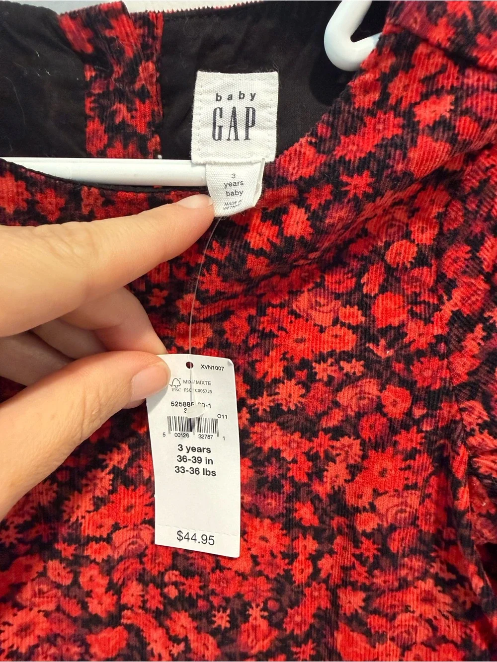 GAP Red and Black Floral Puff-Sleeve Dress
